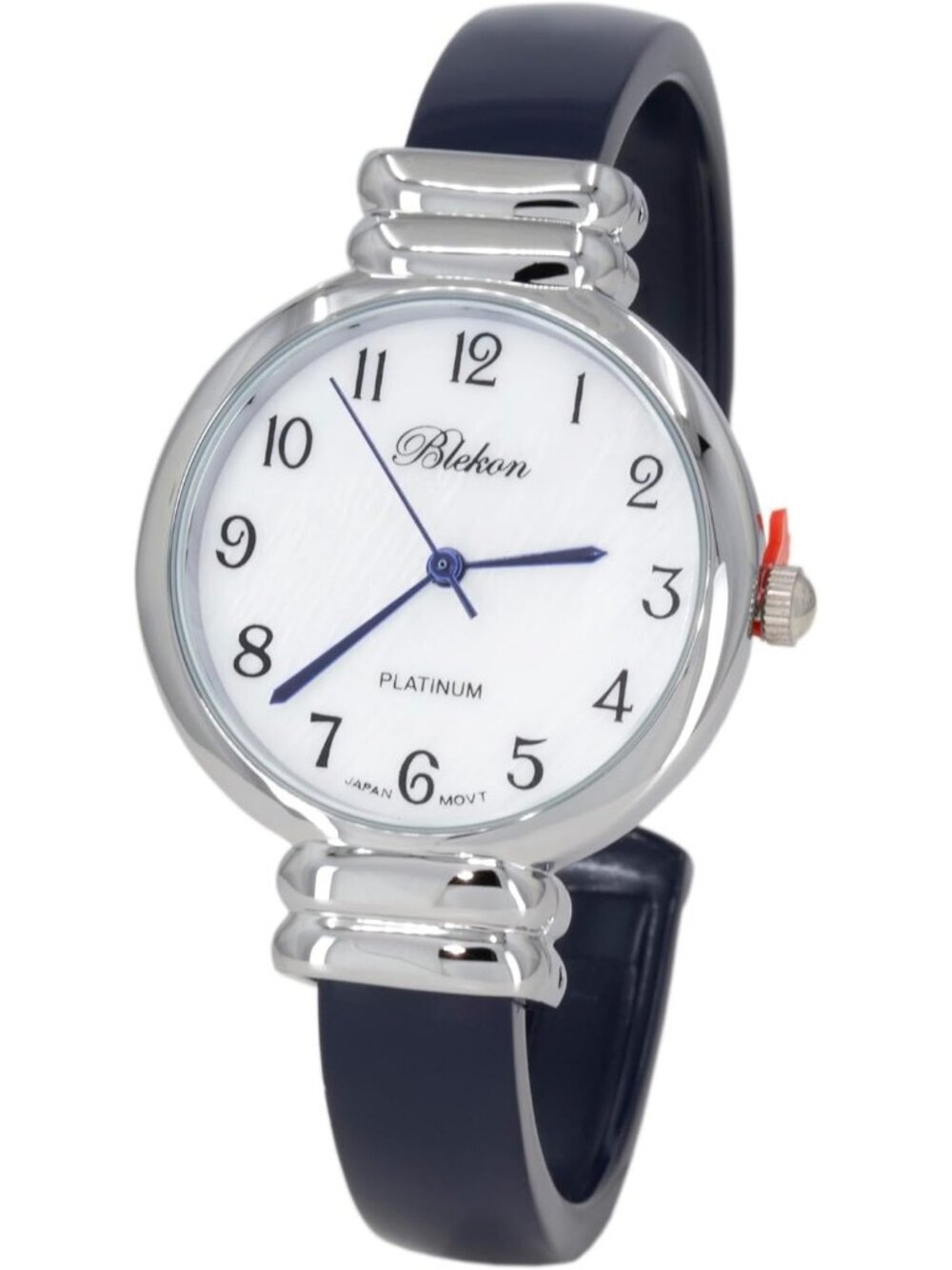 Women's Silver Blue Analog Quartz Metal hinged Bangle Pearl Cuff Bracelet Watch